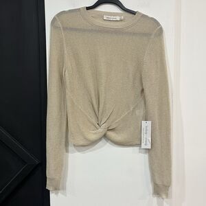 NWT Anthropologie Bishop + Young Gold Twist Front Sweater Knit Top Size Medium